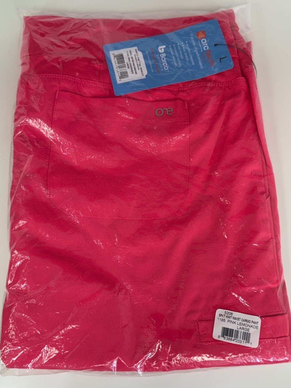 Barco One Scrub Pants Large Pink Lemonade Arctech Cargo Stretch NWT
